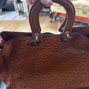 MG brown/dark camel large leather tote with large clutch.